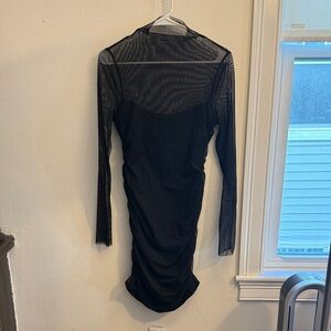 Mango Black Long Sleeve Mesh Dress